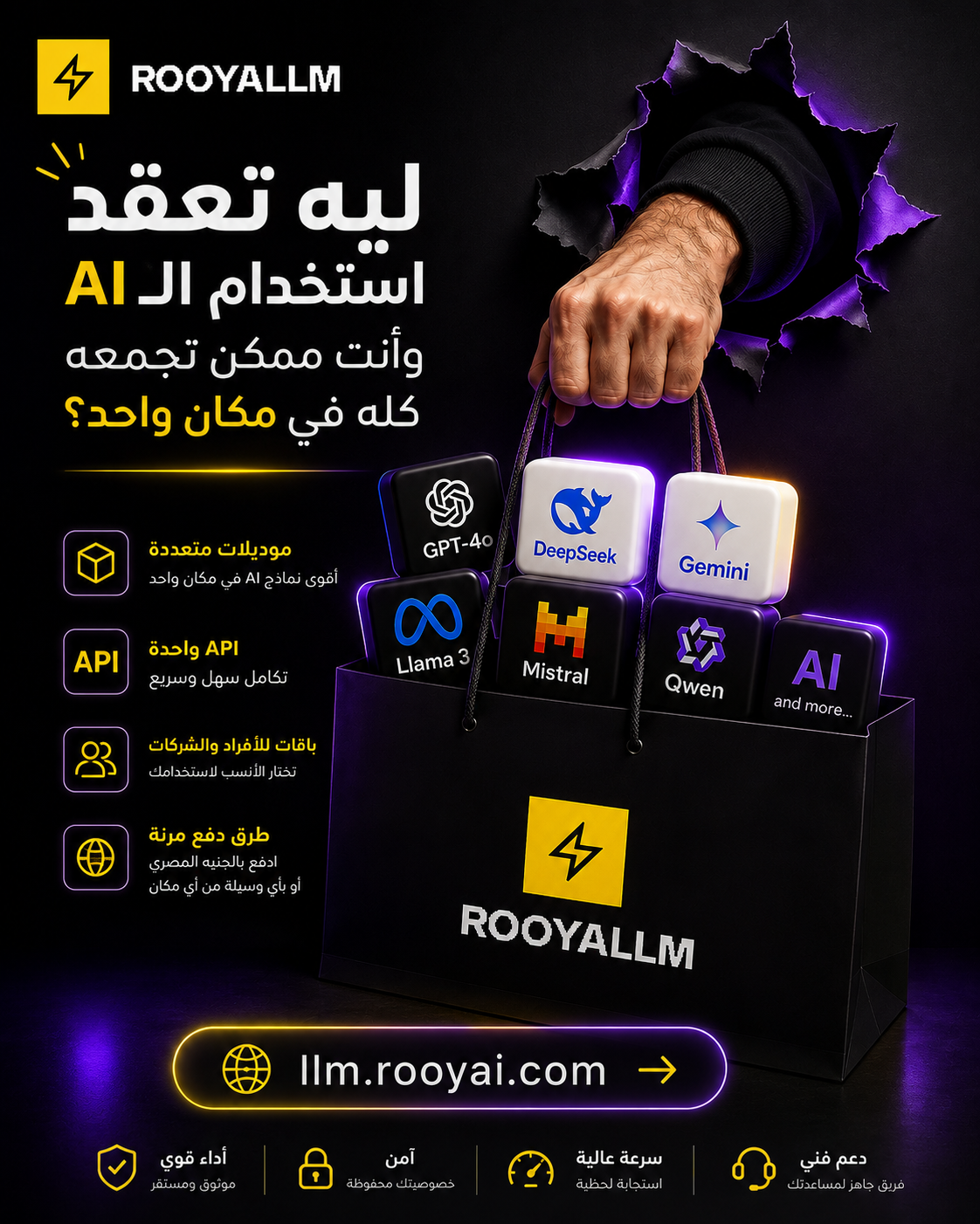 بوستر إعلاني - حقيبة موديلات الذكاء الاصطناعي ROOYALLM